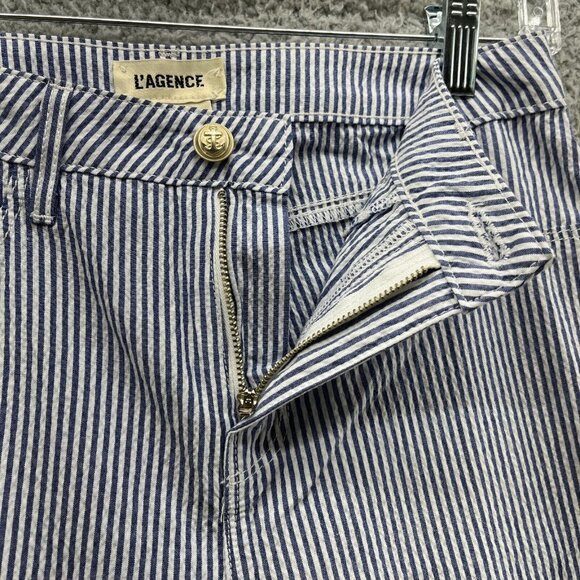 L’agence Pants Womens 26 Blue Cotton Blend Striped High Rise Paris‎ New - Picture 3 of 9